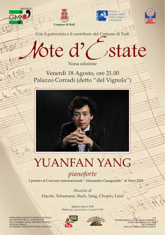 Note d'estate, il 18 agosto concerto di pianoforte di Yuanfan Yang