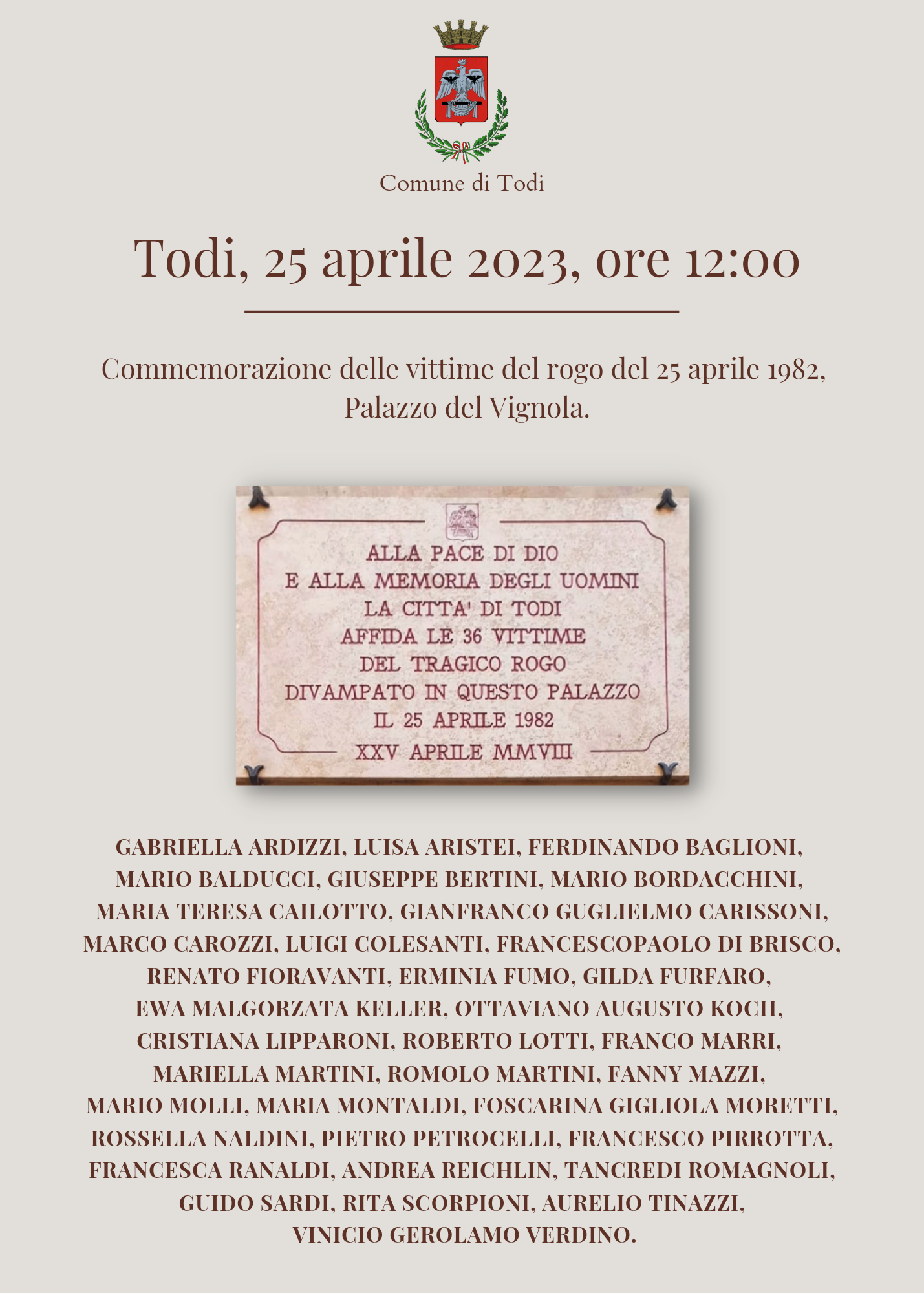 Todi commemora le vittime della tragedia del Palazzo del Vignola