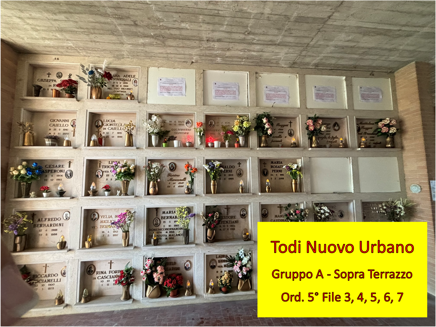 Individuazione loculi nel Cimitero di Todi Nuovo Urbano
